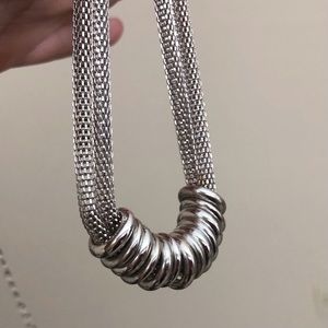 Vintage Silver Tone Chainmail Style Necklace With Rings